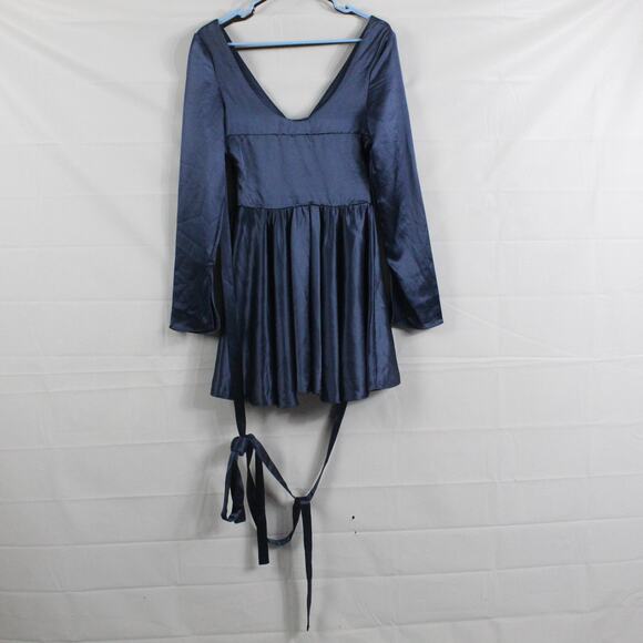 House of CB Dress Small Plus Cup Dominique Navy Plunge Mini Blue Satin Flirty - Picture 9 of 15